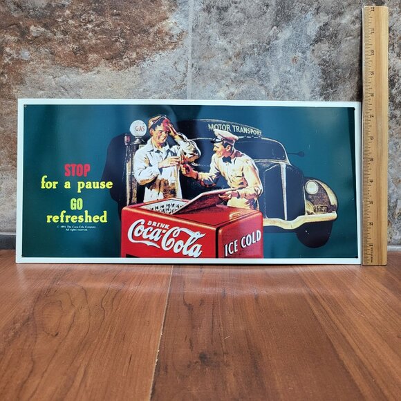 VTG Coca Cola Tin Metal Poster Wall Hanging Decor - Picture 5 of 9